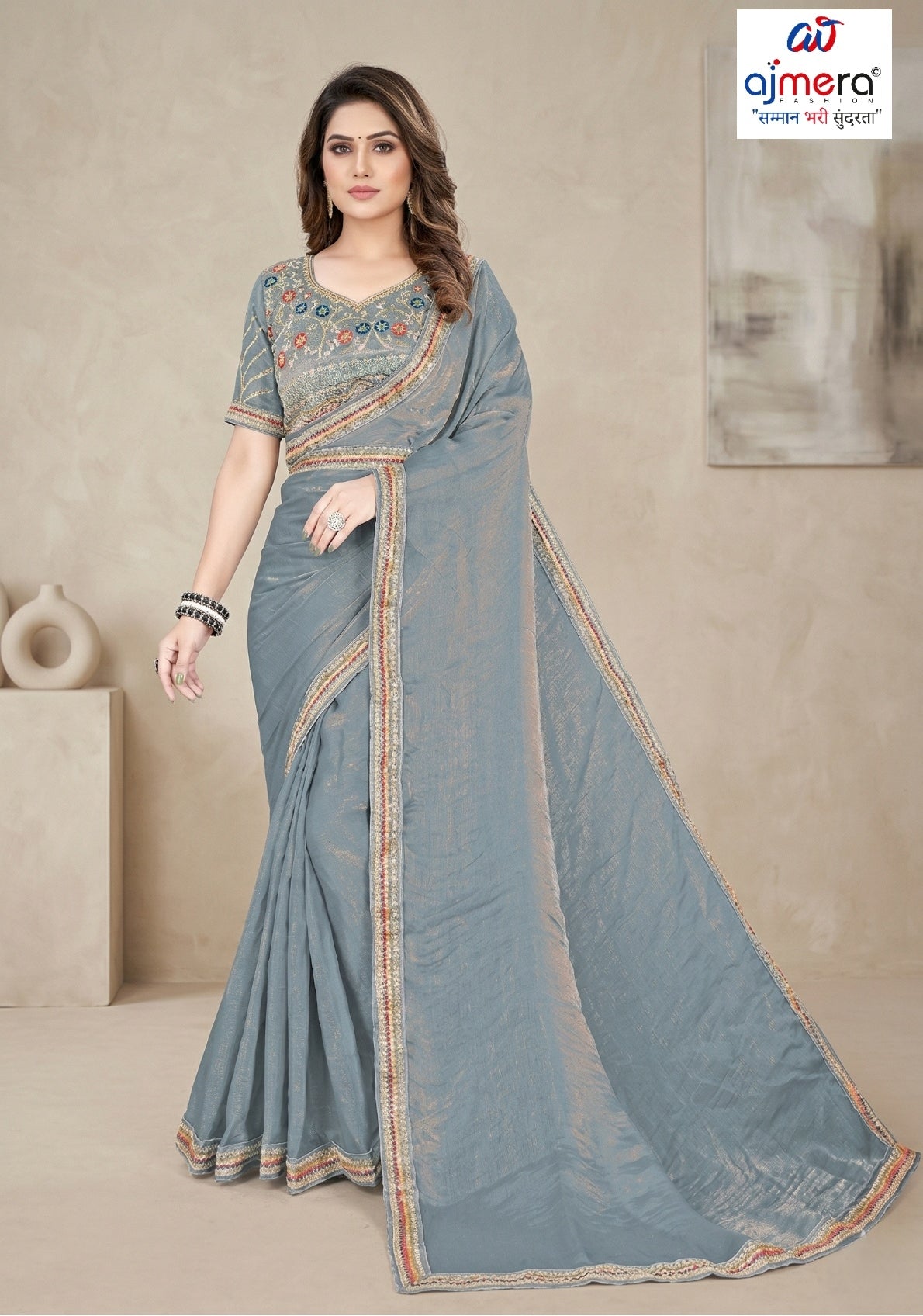 Synthetic Matching Saree with Blouse Piece for Premium Ethnic and Traditional Wear | KPS-KARAN