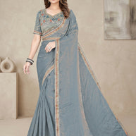 Synthetic Matching Saree with Blouse Piece for Premium Ethnic and Traditional Wear | KPS-KARAN