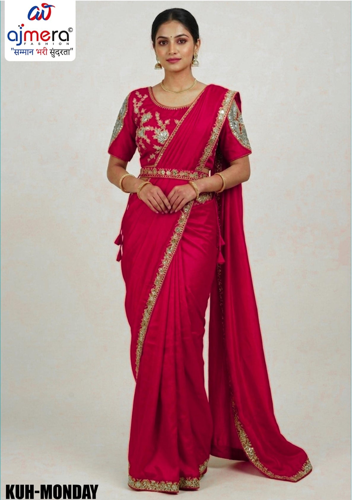 Synthetic Matching Saree with Blouse Piece for Premium Ethnic and Traditional Wear | KUH-MONDAY