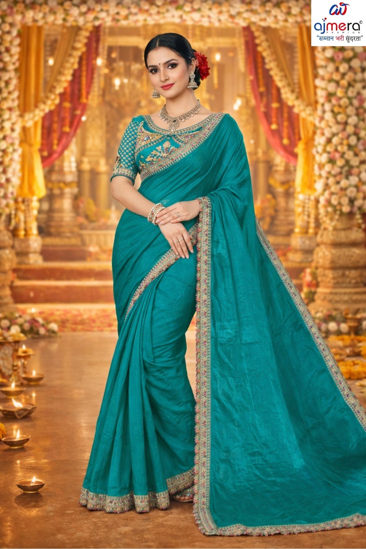 Embroidered Fancy Saree with Blouse Piece for Premium Ethnic and Traditional Wear | KPS-TOM