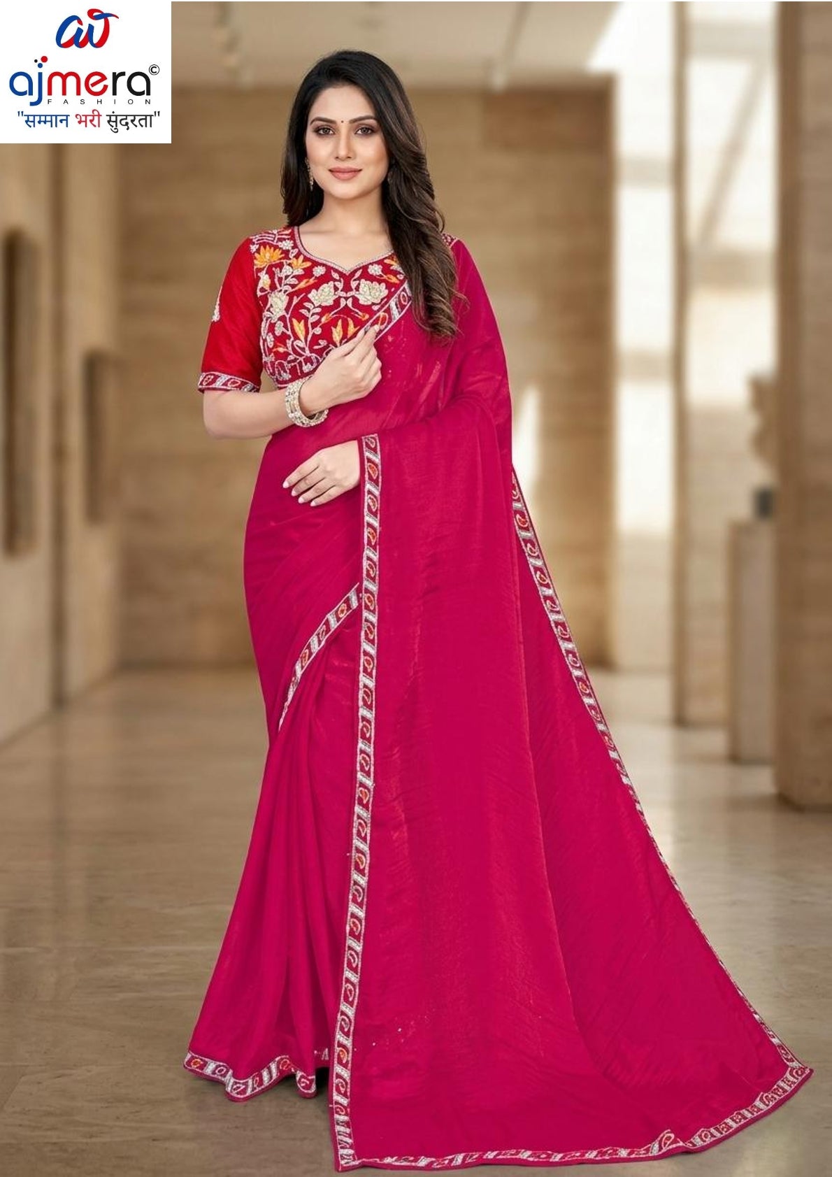 Fancy Matching Saree with Blouse Piece for Premium Ethnic and Traditional Wear | KPS-STRAWBERRY