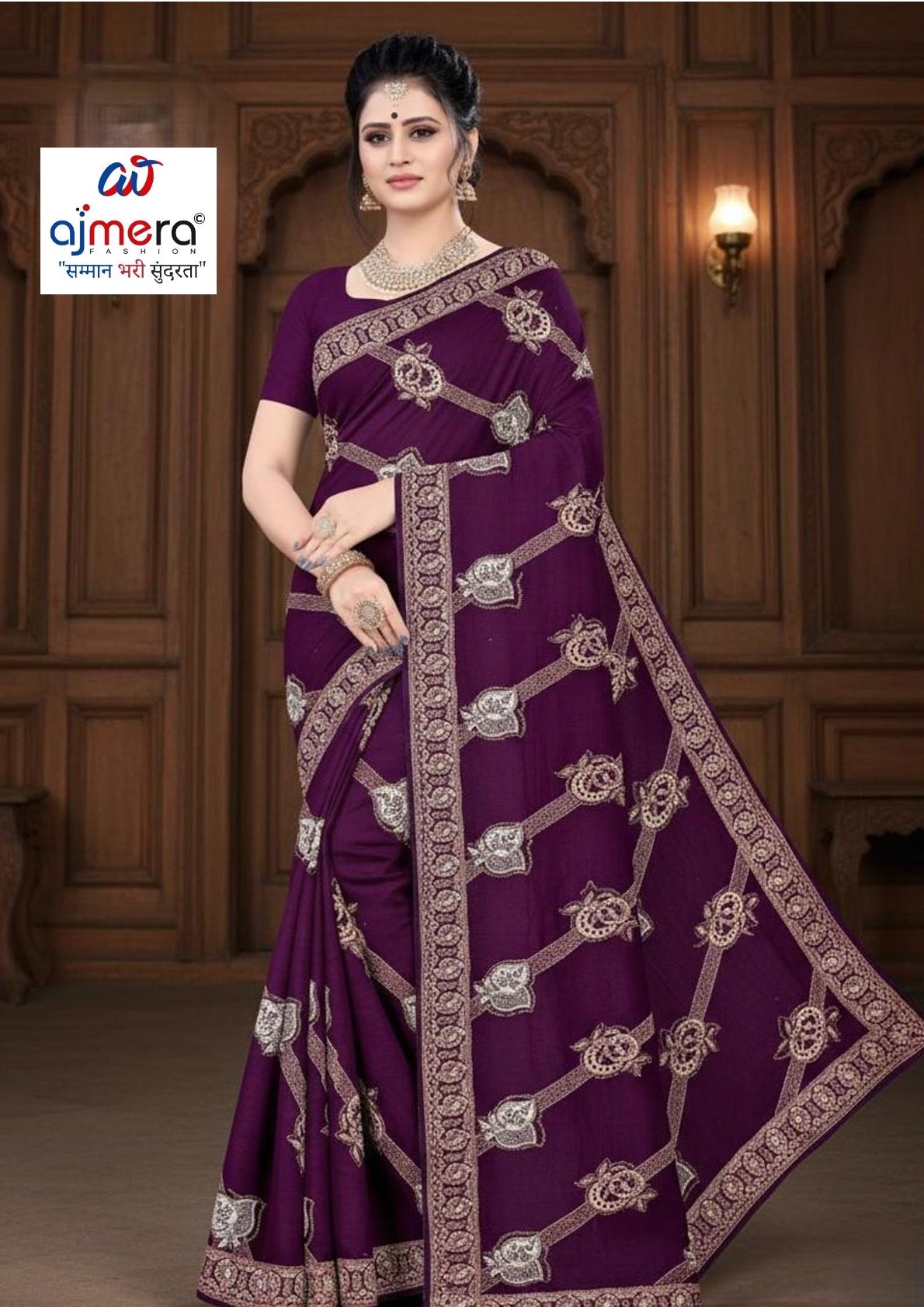 Embroidered Fancy Saree with Blouse Piece for Premium Ethnic and Traditional Wear | VKM-LAL BADSHAH