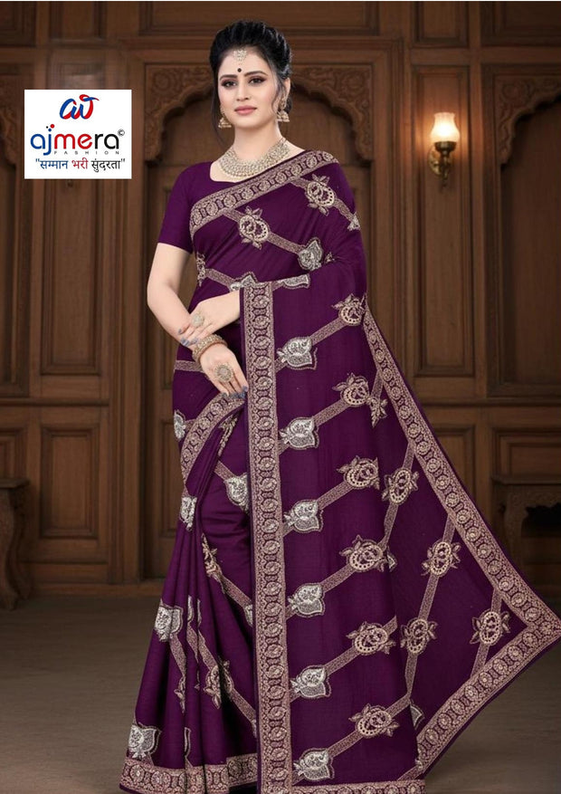 Embroidered Fancy Saree with Blouse Piece for Premium Ethnic and Traditional Wear | VKM-LAL BADSHAH