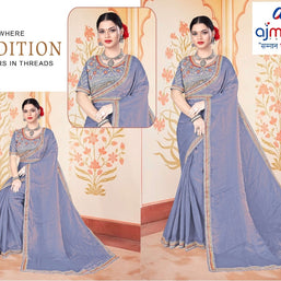 Synthetic Matching Saree with Blouse Piece for Premium Ethnic and Traditional Wear | KPS-KARAN