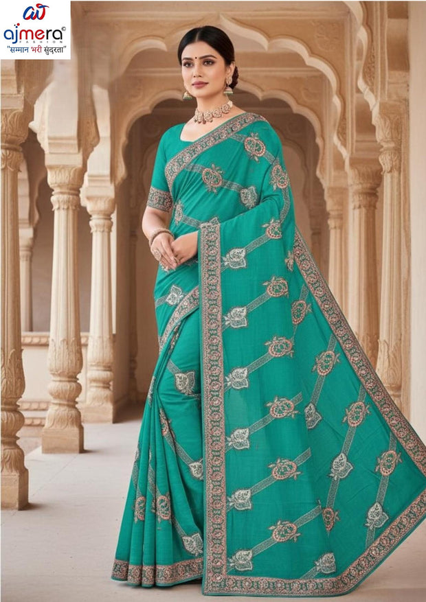 Embroidered Fancy Saree with Blouse Piece for Premium Ethnic and Traditional Wear | VKM-LAL BADSHAH