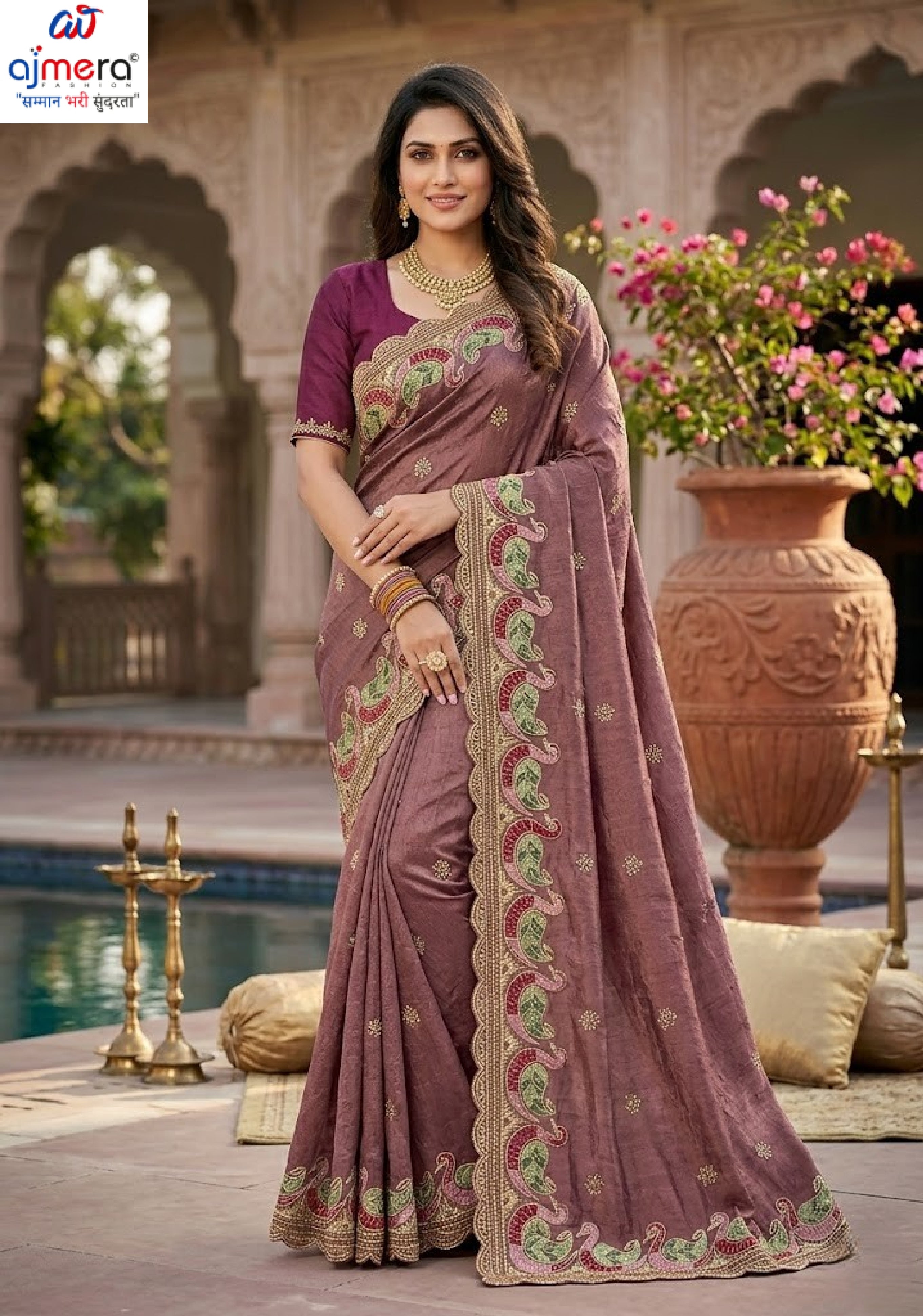 Embroidered Fancy Saree with Blouse Piece for Premium Ethnic and Traditional Wear | PSC-BROWNIE-4353