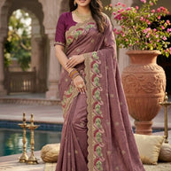 Embroidered Fancy Saree with Blouse Piece for Premium Ethnic and Traditional Wear | PSC-BROWNIE-4353