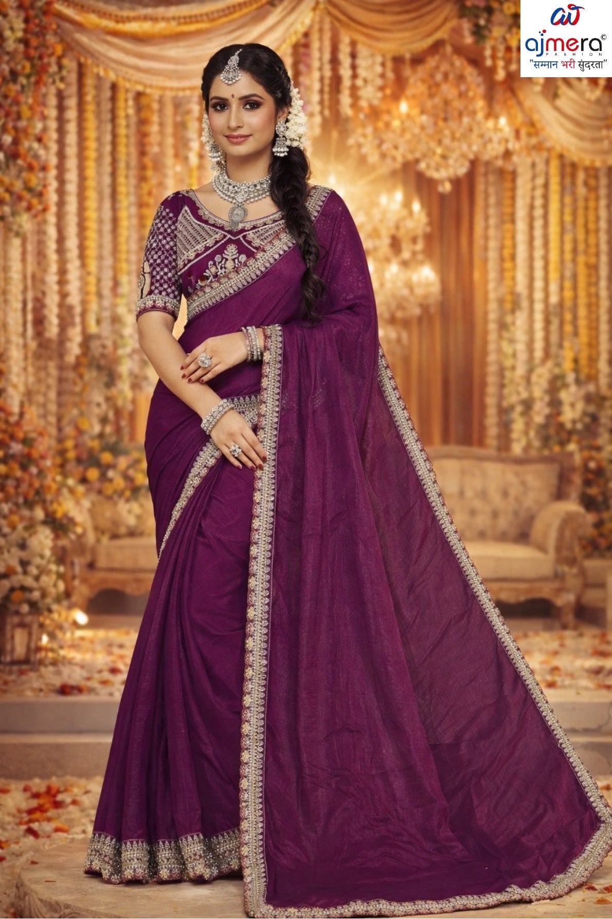 Embroidered Fancy Saree with Blouse Piece for Premium Ethnic and Traditional Wear | KPS-TOM