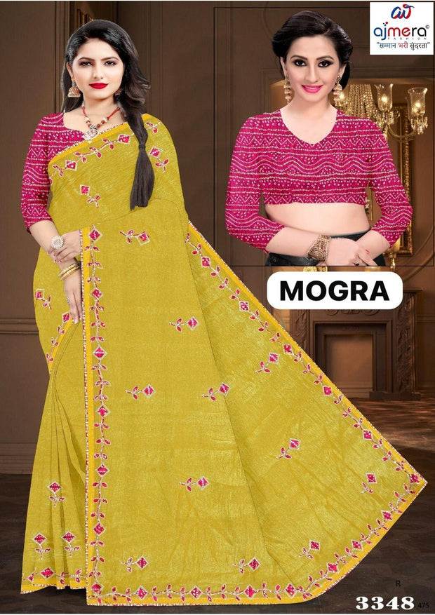 Party Wear Matching Saree with Blouse Piece for Premium Ethnic and Traditional Wear | SIR-MOGRA-A