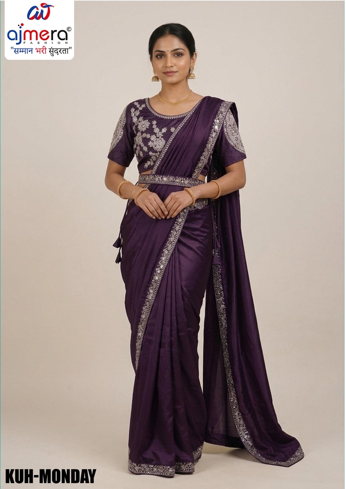 Synthetic Matching Saree with Blouse Piece for Premium Ethnic and Traditional Wear | KUH-MONDAY