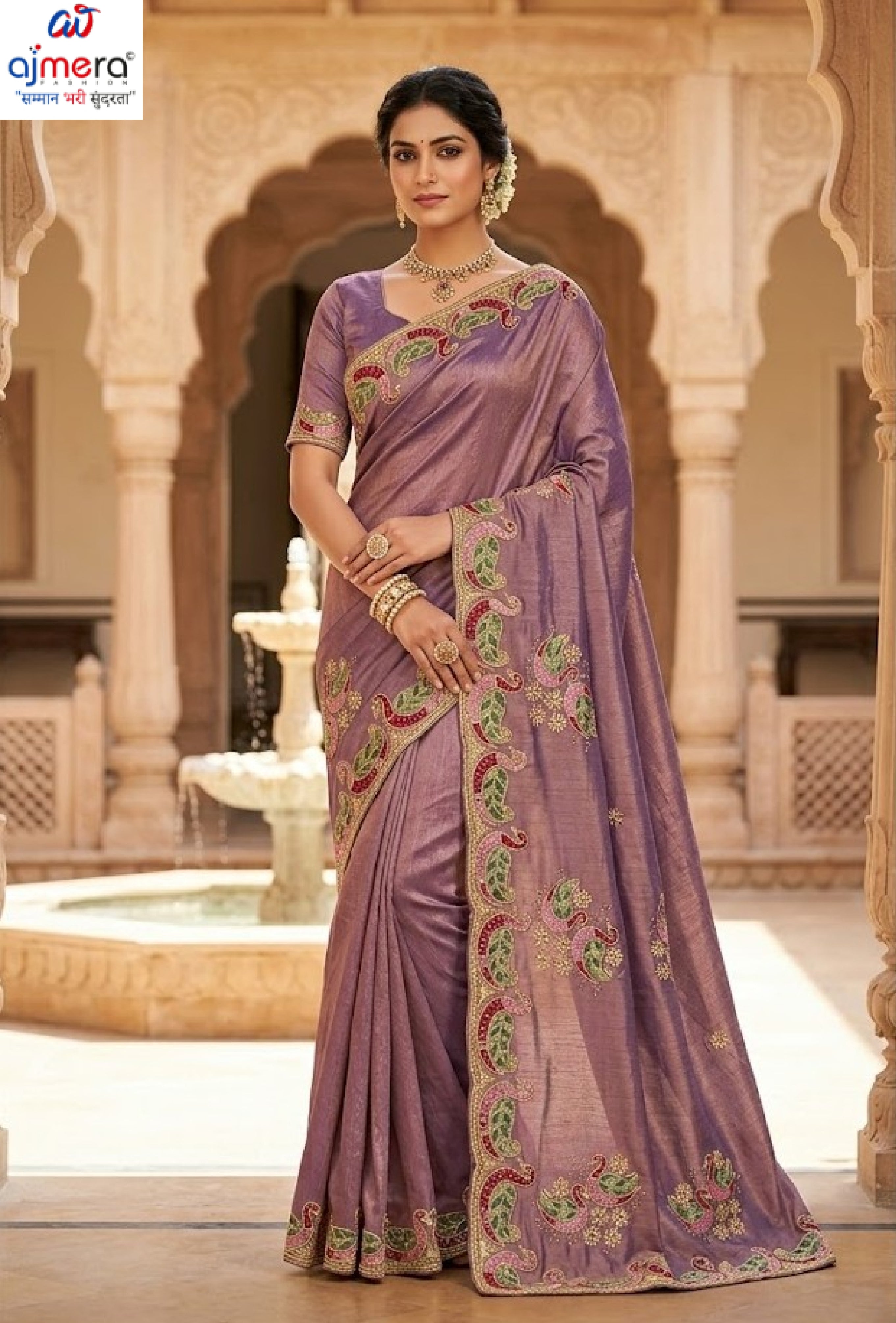 Embroidered Fancy Saree with Blouse Piece for Premium Ethnic and Traditional Wear | PSC-BROWNIE-4353