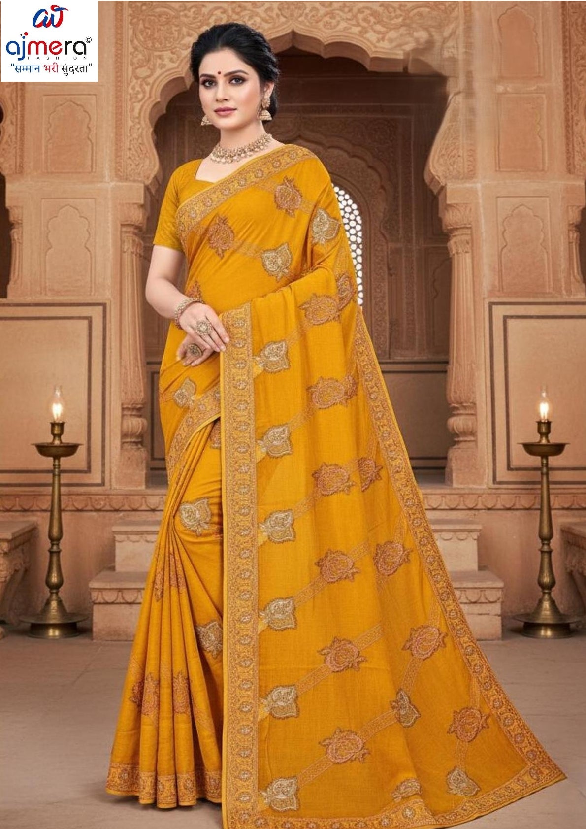 Embroidered Fancy Saree with Blouse Piece for Premium Ethnic and Traditional Wear | VKM-LAL BADSHAH
