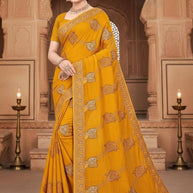 Embroidered Fancy Saree with Blouse Piece for Premium Ethnic and Traditional Wear | VKM-LAL BADSHAH