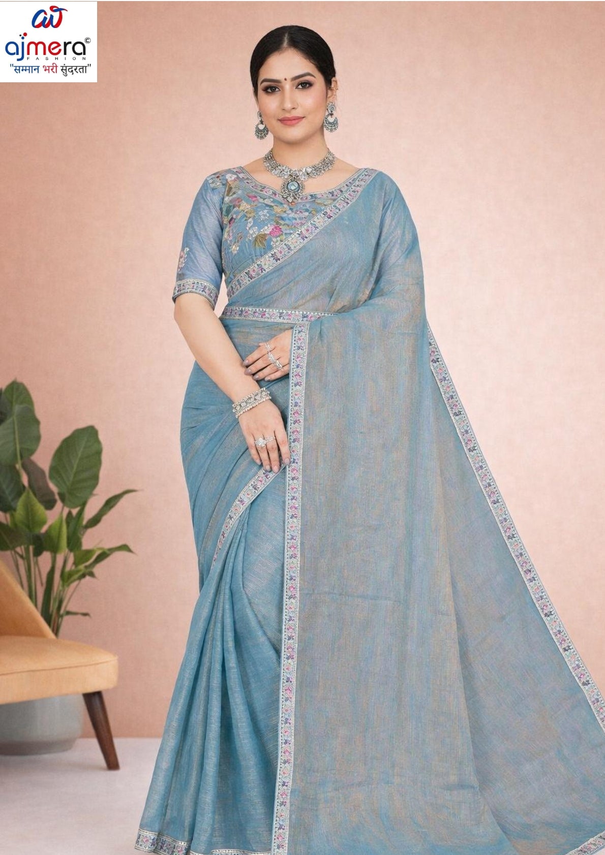 Embroidered Fancy Saree with Blouse Piece for Premium Ethnic and Traditional Wear | KPS-FOREST