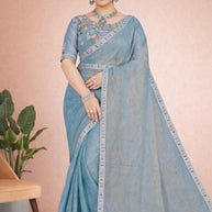 Embroidered Fancy Saree with Blouse Piece for Premium Ethnic and Traditional Wear | KPS-FOREST
