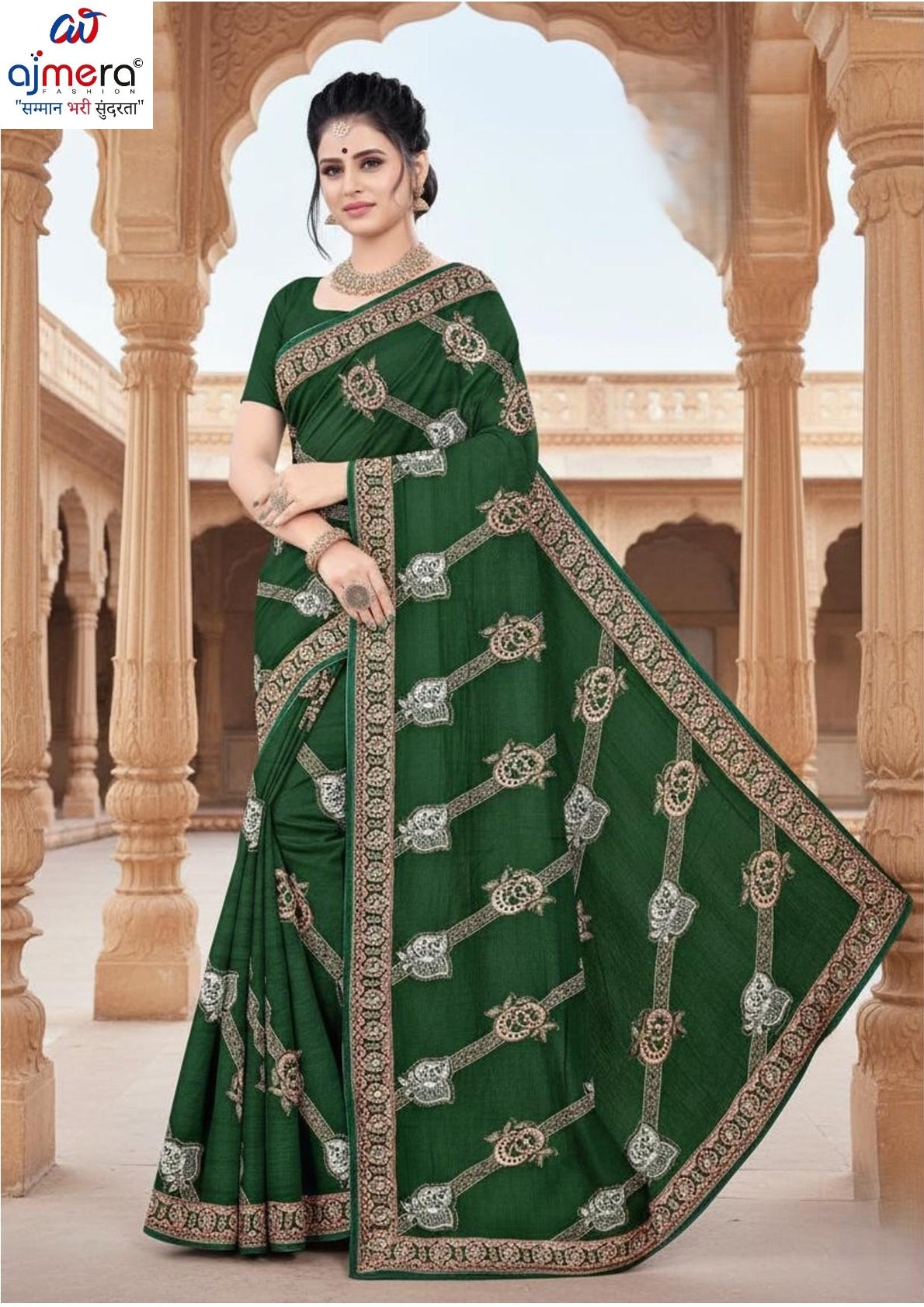 Embroidered Fancy Saree with Blouse Piece for Premium Ethnic and Traditional Wear | VKM-LAL BADSHAH