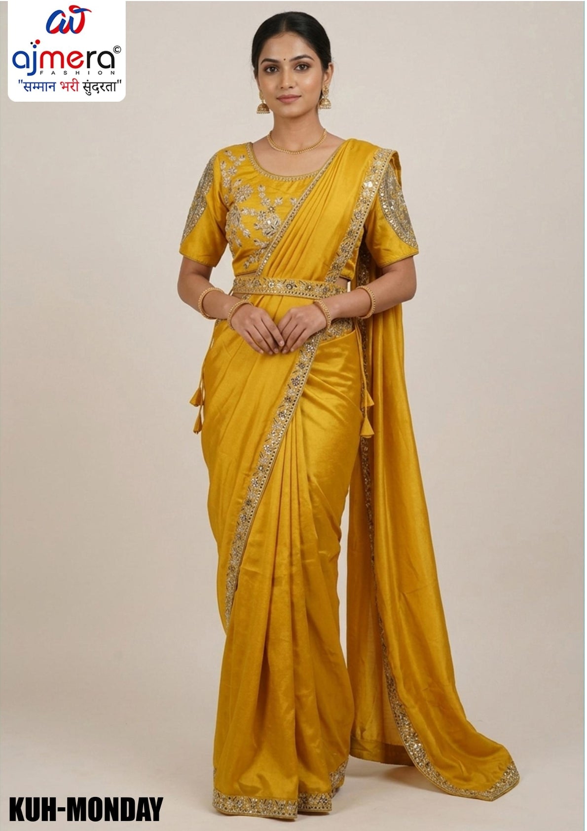 Synthetic Matching Saree with Blouse Piece for Premium Ethnic and Traditional Wear | KUH-MONDAY