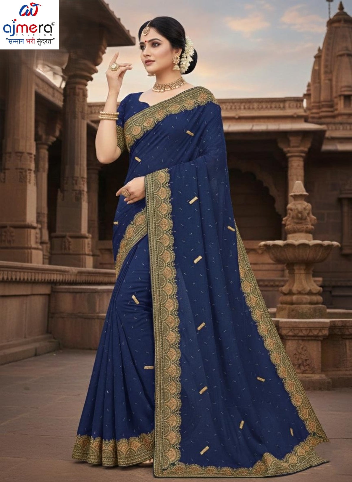 Ladies Matching Saree with Blouse Piece for Premium Ethnic and Traditional Wear | VKM-JAAFERI