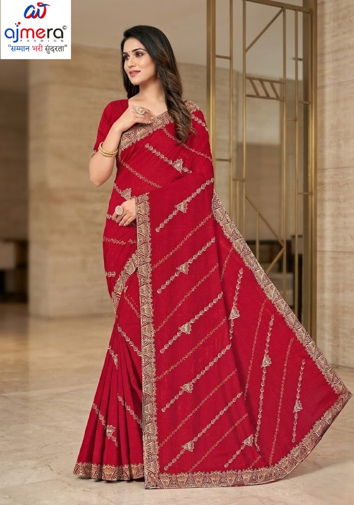 Matching Saree with Blouse Piece for Premium Ethnic and Traditional Wear | VKM-WILD FIRE