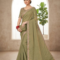 Synthetic Matching Saree with Blouse Piece for Premium Ethnic and Traditional Wear | KPS-KARAN
