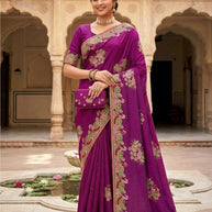 Embroidered Fancy Saree with Blouse Piece for Premium Ethnic and Traditional Wear | PSC-BROWNIE-4353