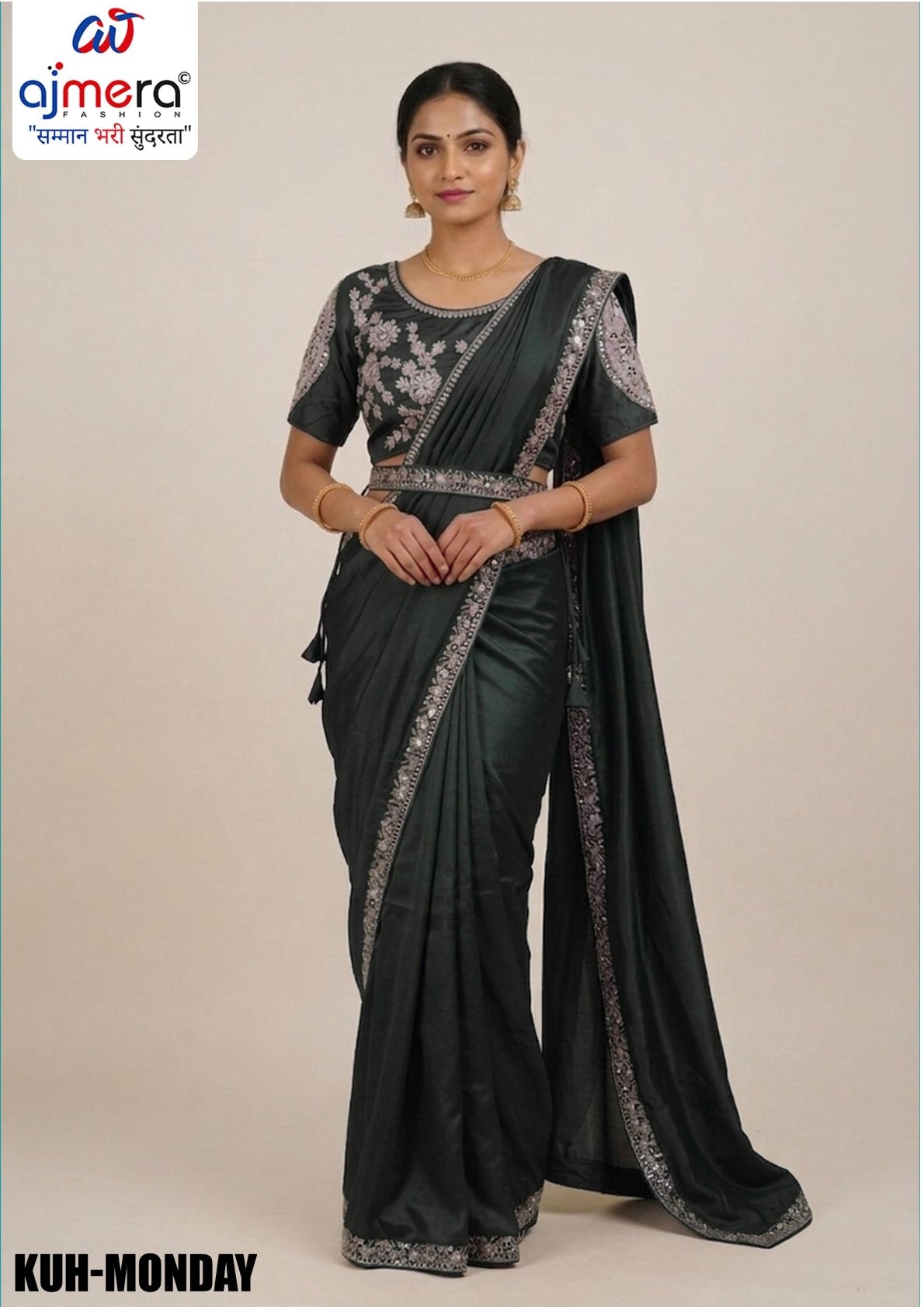 Synthetic Matching Saree with Blouse Piece for Premium Ethnic and Traditional Wear | KUH-MONDAY