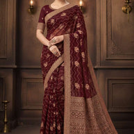 Synthetic Matching Saree with Blouse Piece for Premium Ethnic and Traditional Wear | VKM-SAVITRI