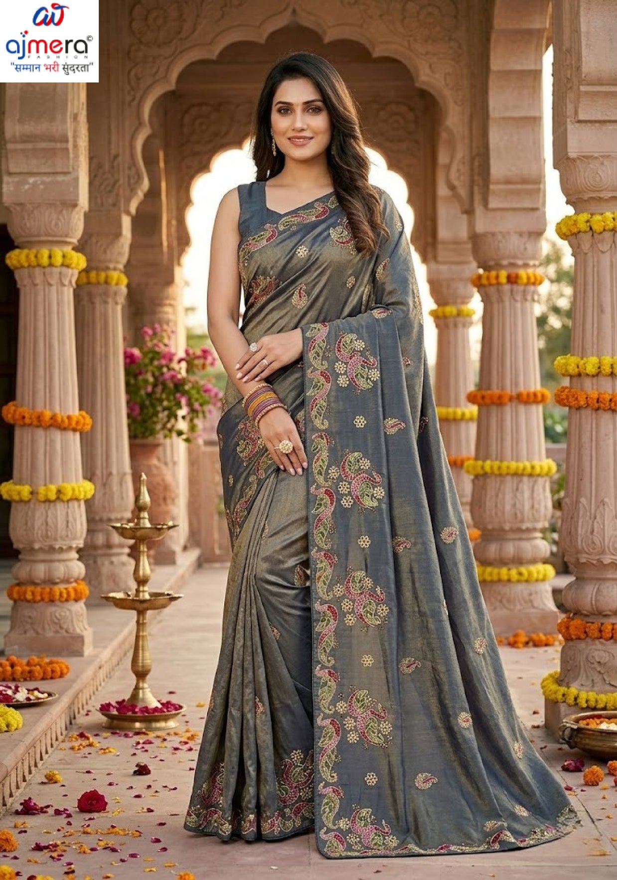 Embroidered Fancy Saree with Blouse Piece for Premium Ethnic and Traditional Wear | PSC-BROWNIE-4353