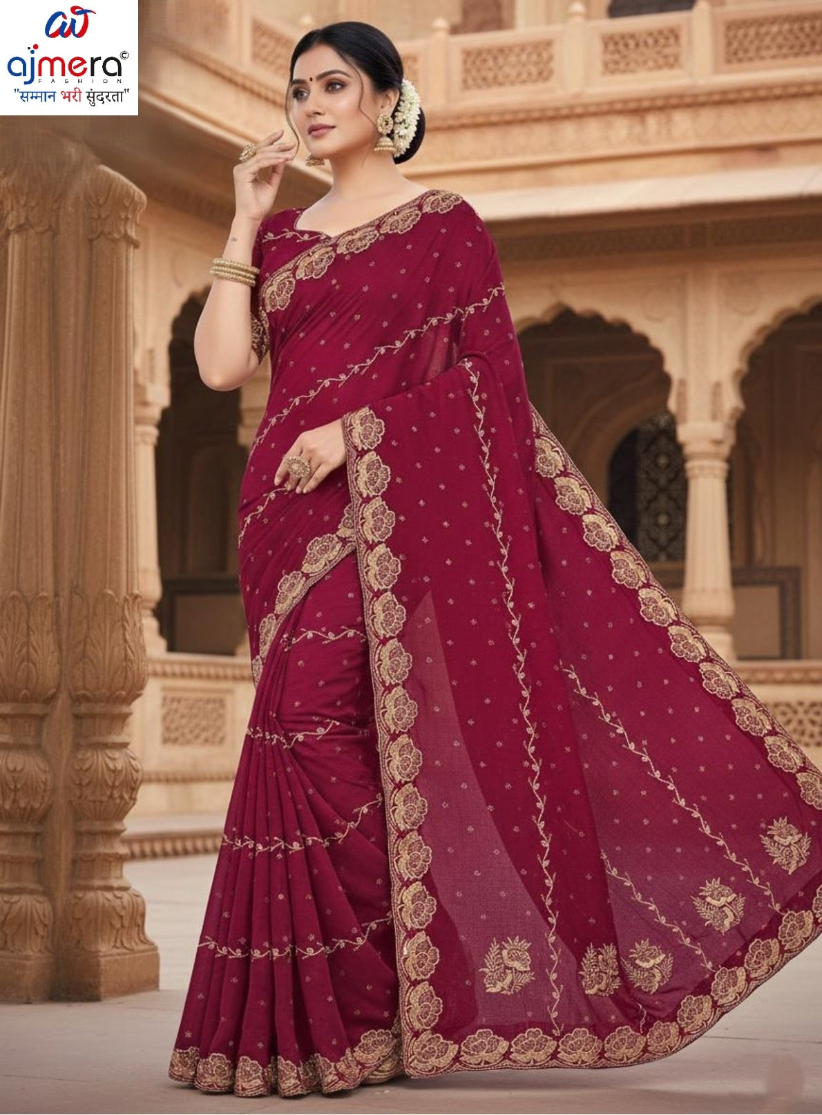 Ladies Matching Saree with Blouse Piece for Premium Ethnic and Traditional Wear | VKM-JAAFERI