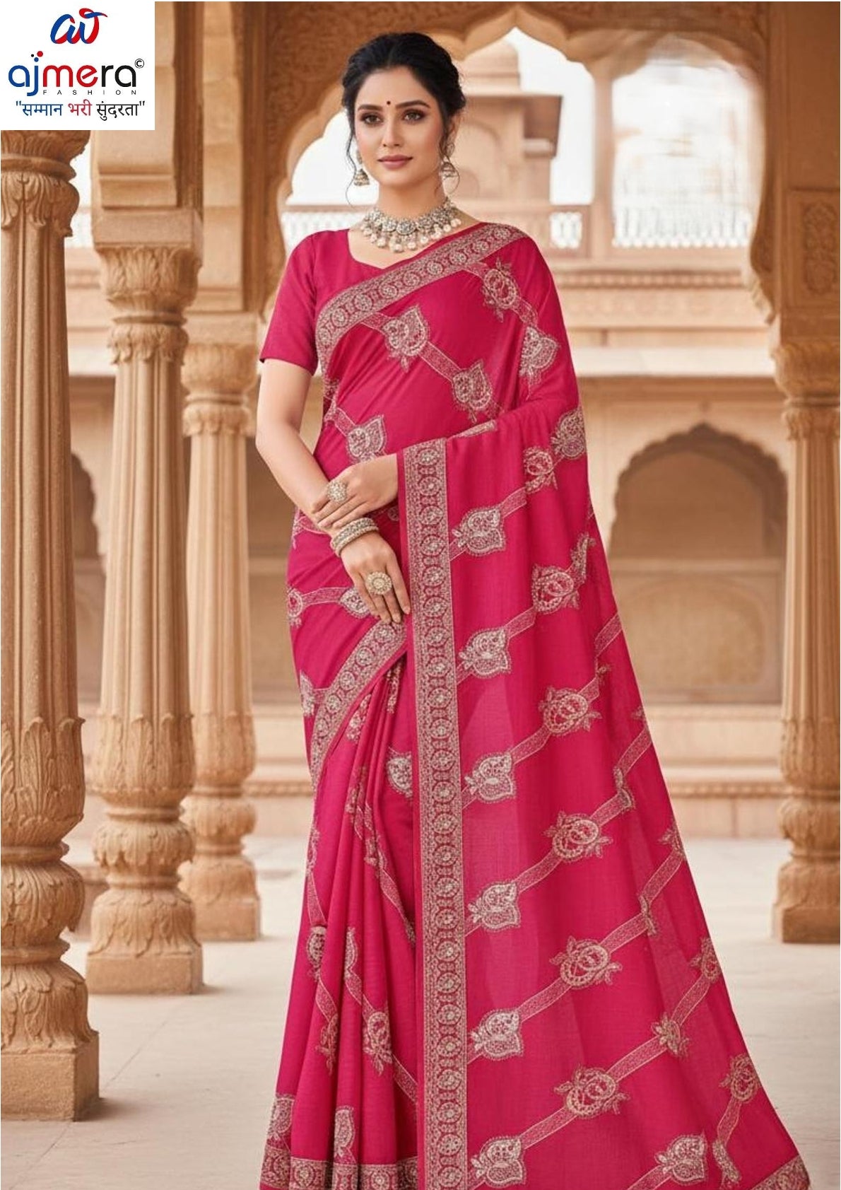 Embroidered Fancy Saree with Blouse Piece for Premium Ethnic and Traditional Wear | VKM-LAL BADSHAH
