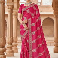 Embroidered Fancy Saree with Blouse Piece for Premium Ethnic and Traditional Wear | VKM-LAL BADSHAH