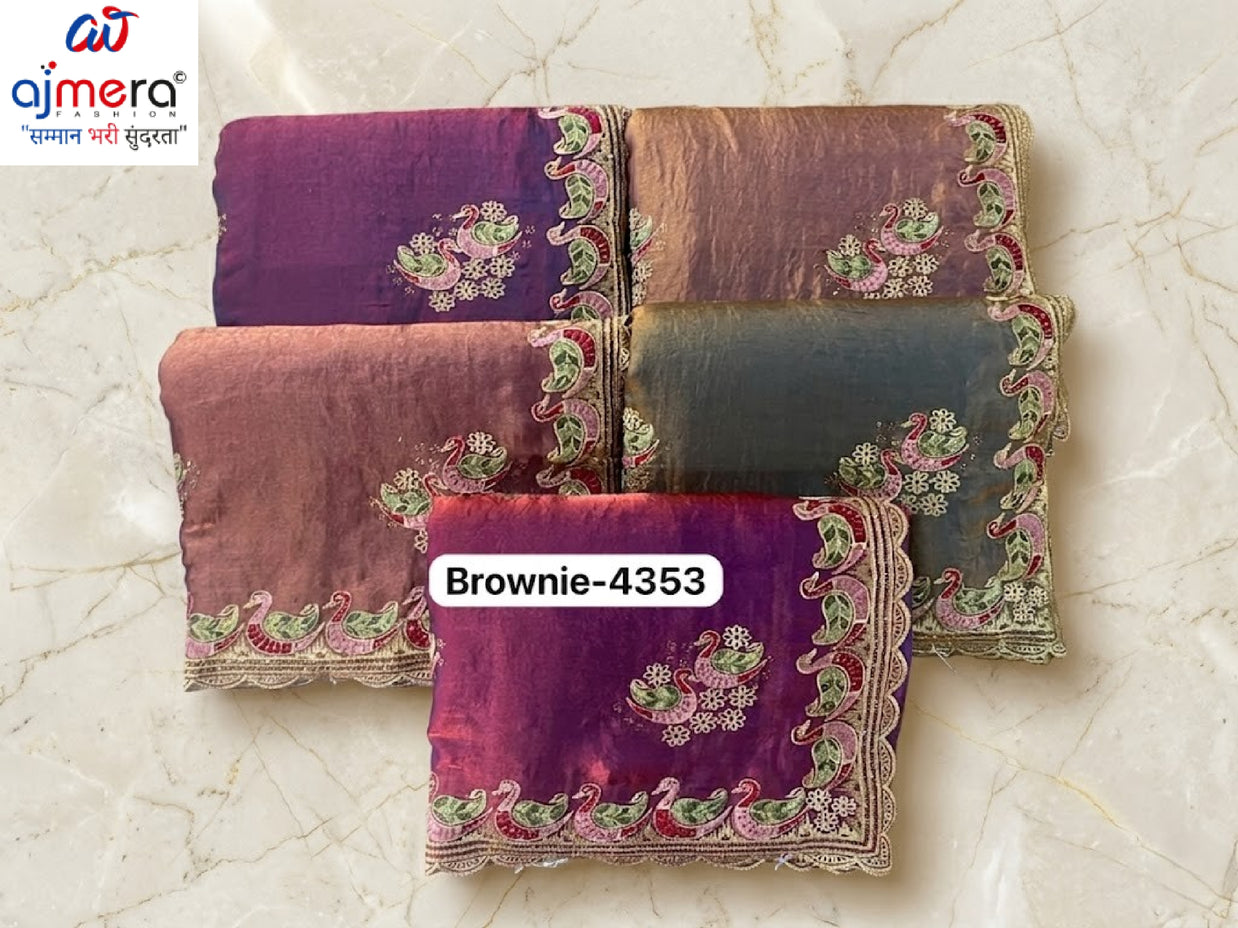 Embroidered Fancy Saree with Blouse Piece for Premium Ethnic and Traditional Wear | PSC-BROWNIE-4353
