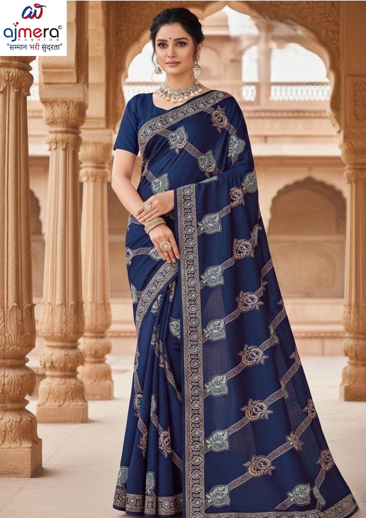 Embroidered Fancy Saree with Blouse Piece for Premium Ethnic and Traditional Wear | VKM-LAL BADSHAH