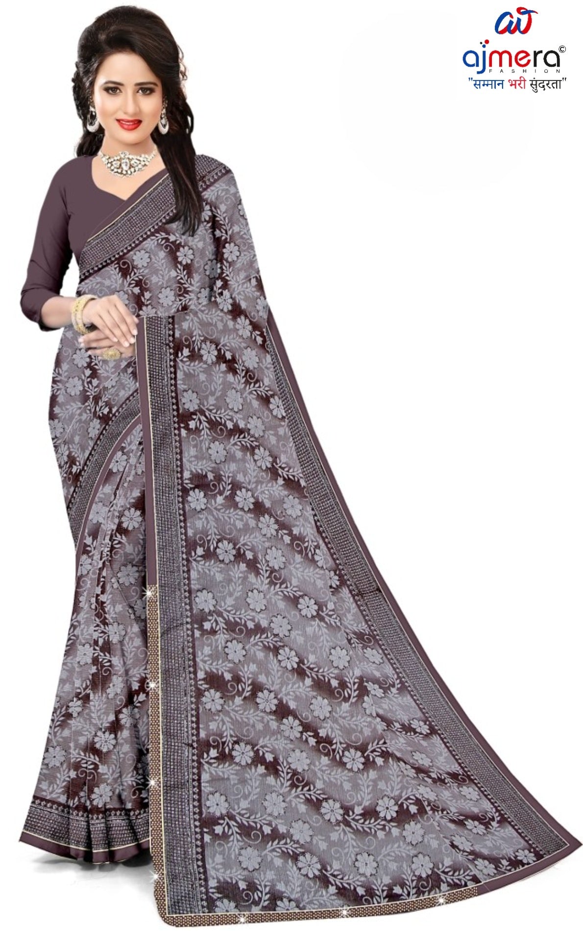 Zomato Print Loose Saree with Blouse for Premium Ethnic and Traditional Wear | CAS-GALAXY