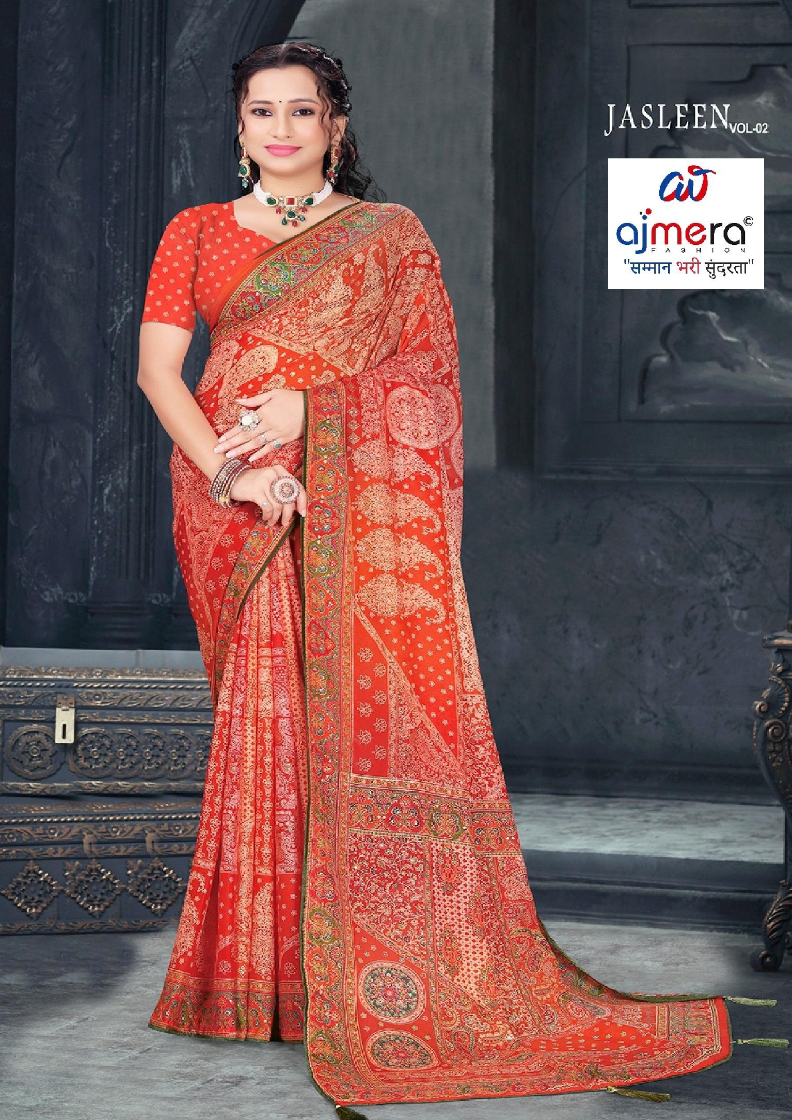 Fashionable Printed Saree with Blouse Piece for Festive Collection  | RMF-JASLEEN VOL-2