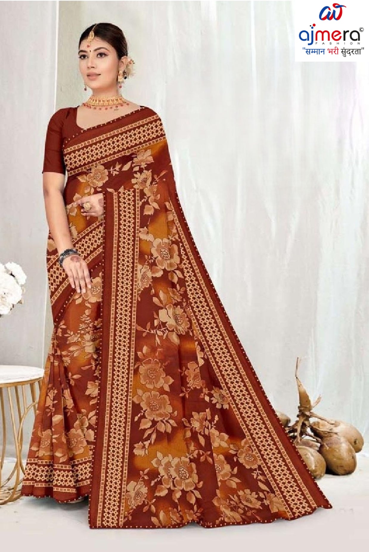 Elegant Printed Saree with Designer Blouse Piece for Festive Wear  | GPT-DHAMAKEDAR-5