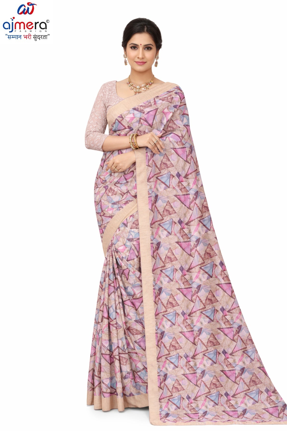 Linen Jari Print Loose Saree with Blouse for Premium Ethnic and Traditional Wear | SBI-SATIN SILK
