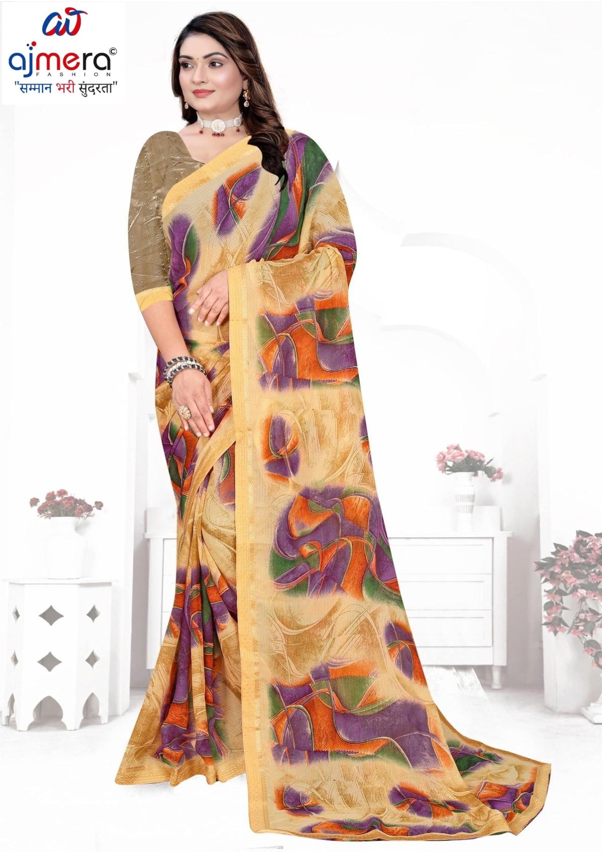 Chiffon Print Loose Saree with Blouse for Premium Ethnic and Traditional Wear | TTS-VISHWA