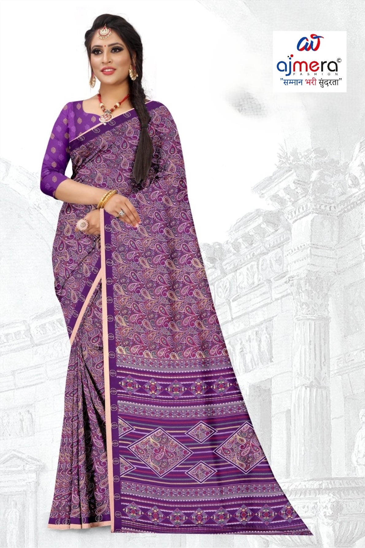Elegant Printed Saree with Designer Blouse Piece for Festive Wear  | GLC-SILVER GOLD