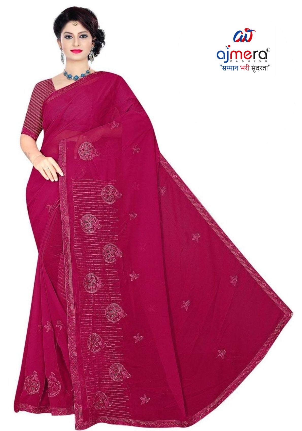 Fancy Lycra Matching Saree with Blouse Piece for Premium Ethnic and Traditional Wear | VKM-HOLIKA