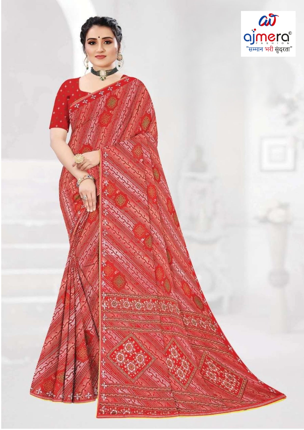 Fashionable Printed Saree with Blouse Piece for Festive Collection | GLC-LARA CHIFFION