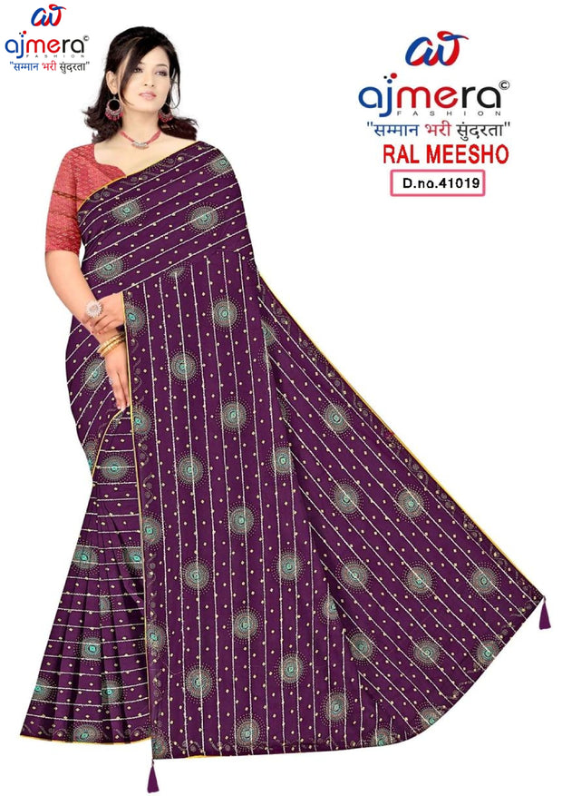 Party Wear Dyed Matching Saree with Blouse Piece for Premium Ethnic and Traditional Wear | RAL-MEESHO