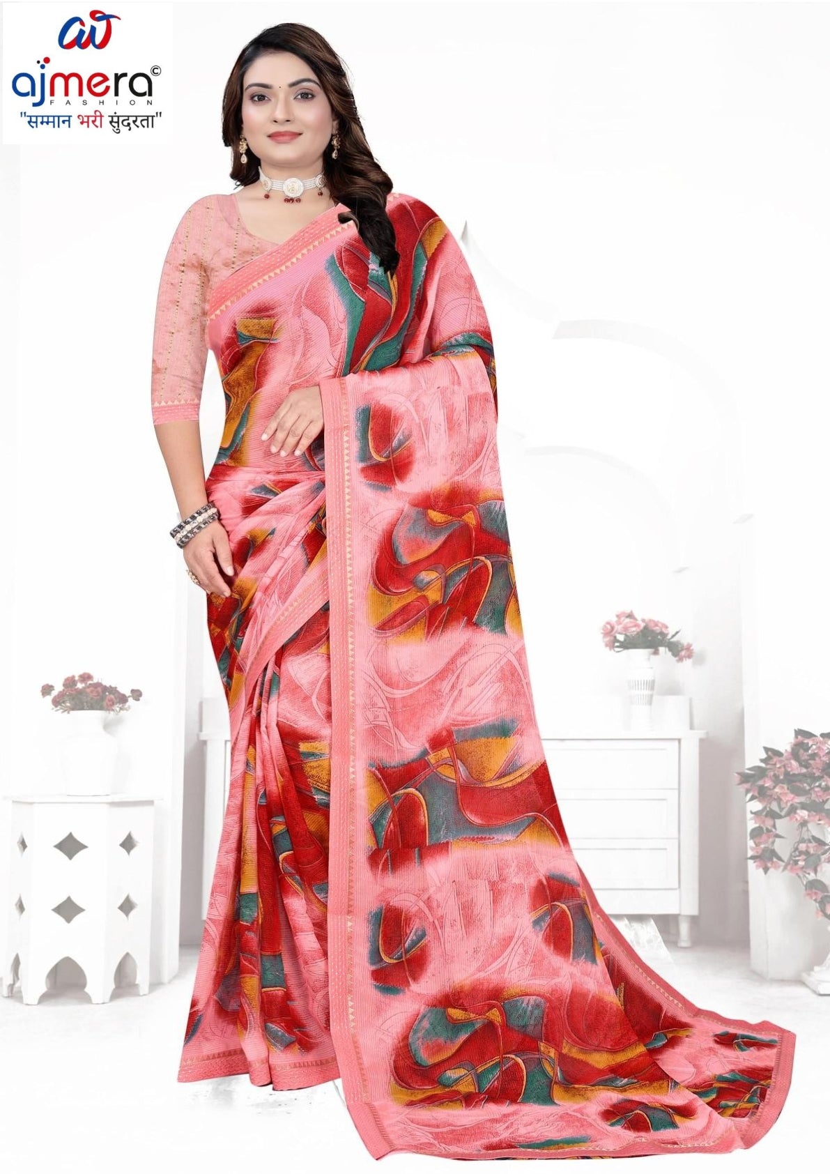 Chiffon Print Loose Saree with Blouse for Premium Ethnic and Traditional Wear | TTS-VISHWA