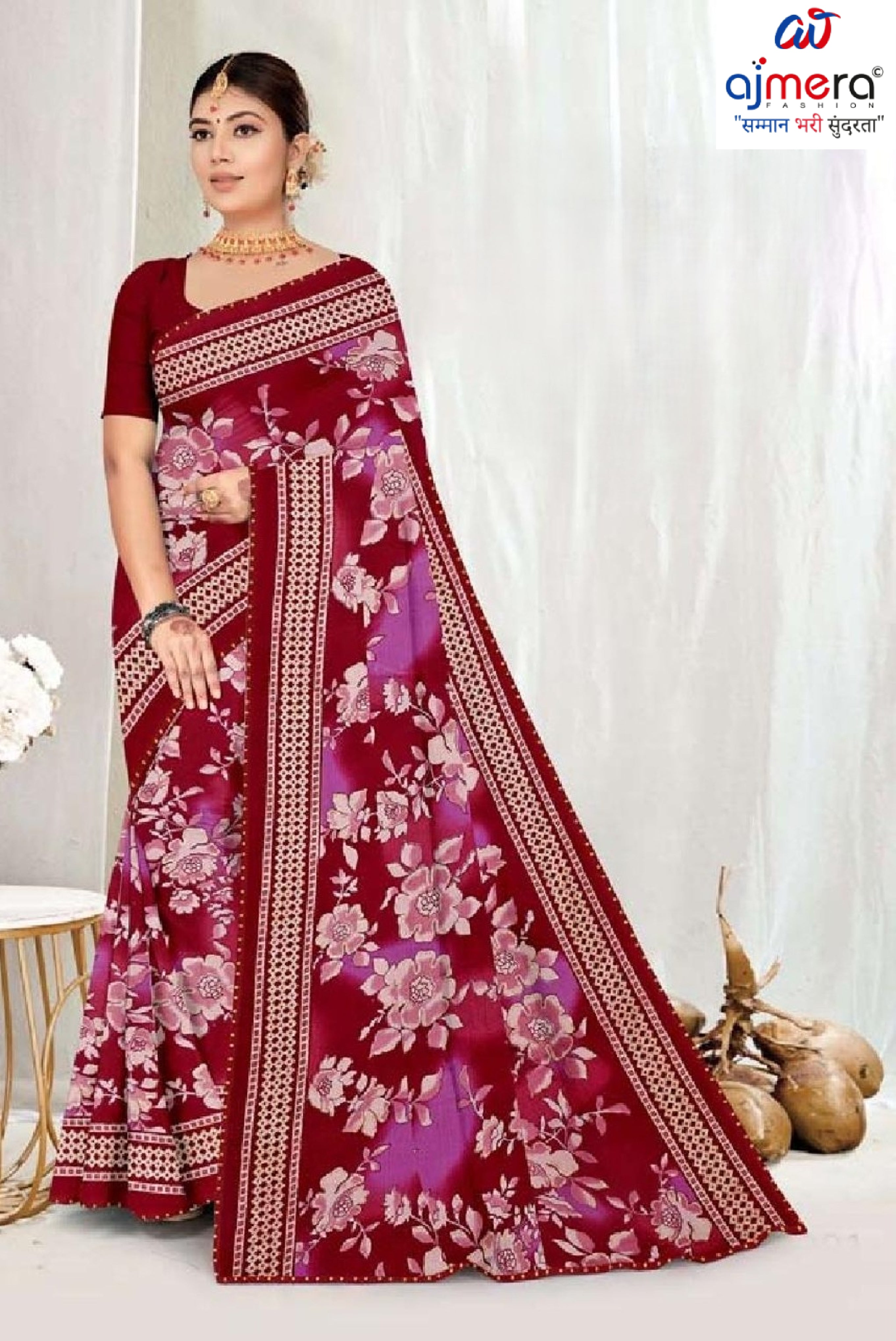 Elegant Printed Saree with Designer Blouse Piece for Festive Wear  | GPT-DHAMAKEDAR-5