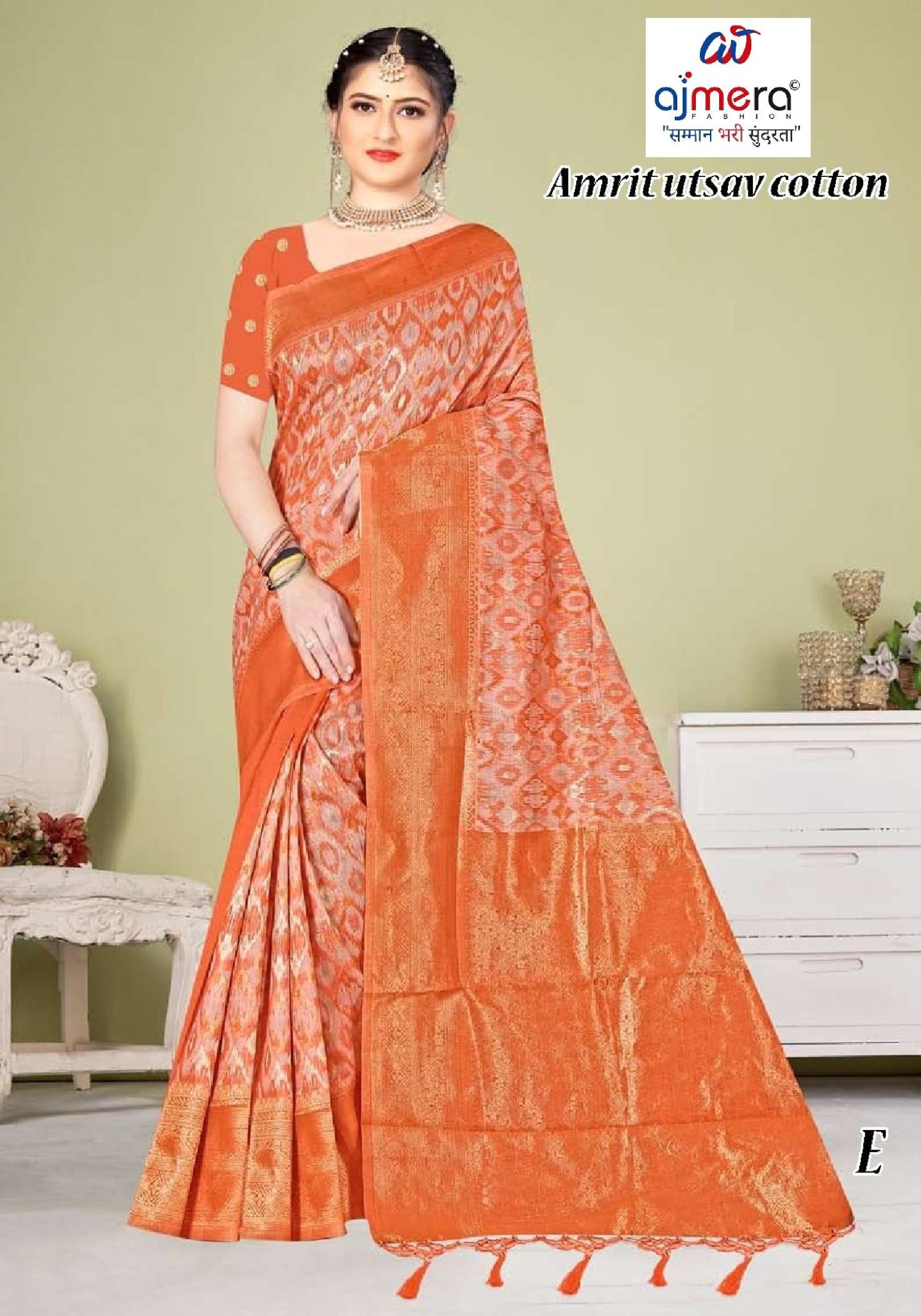 Graceful Jacquard Silk Saree without Blouse for Timeless Ethnic Fashion | TUL-AMRIT UTSAV COTTON