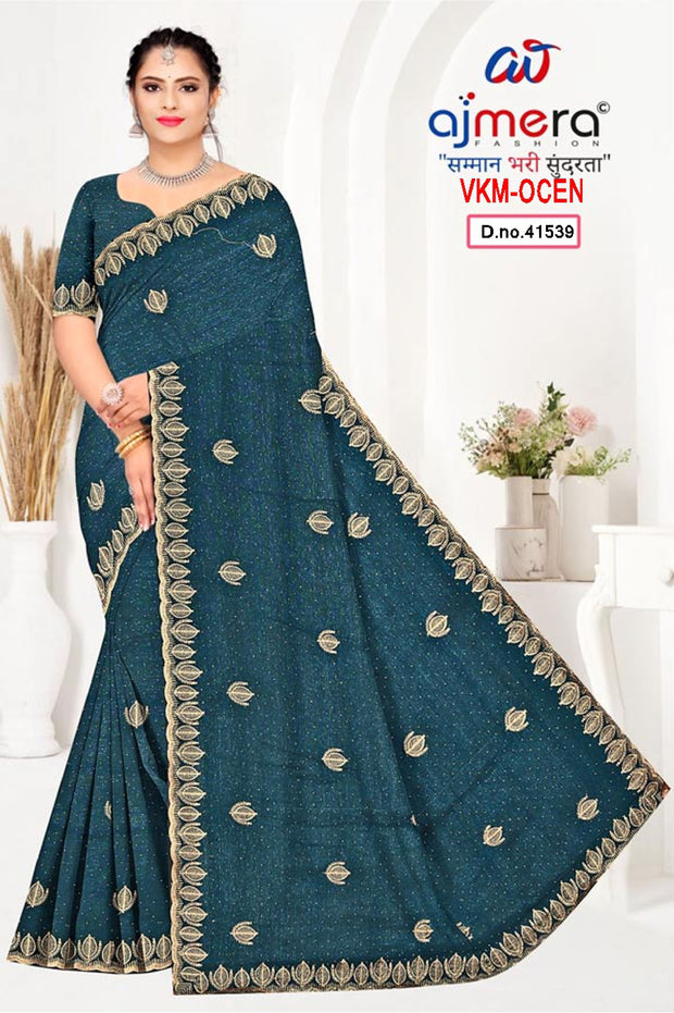 Glamorous Rapier Silk Matching Saree With Blouse Piece | VKM-OCEN