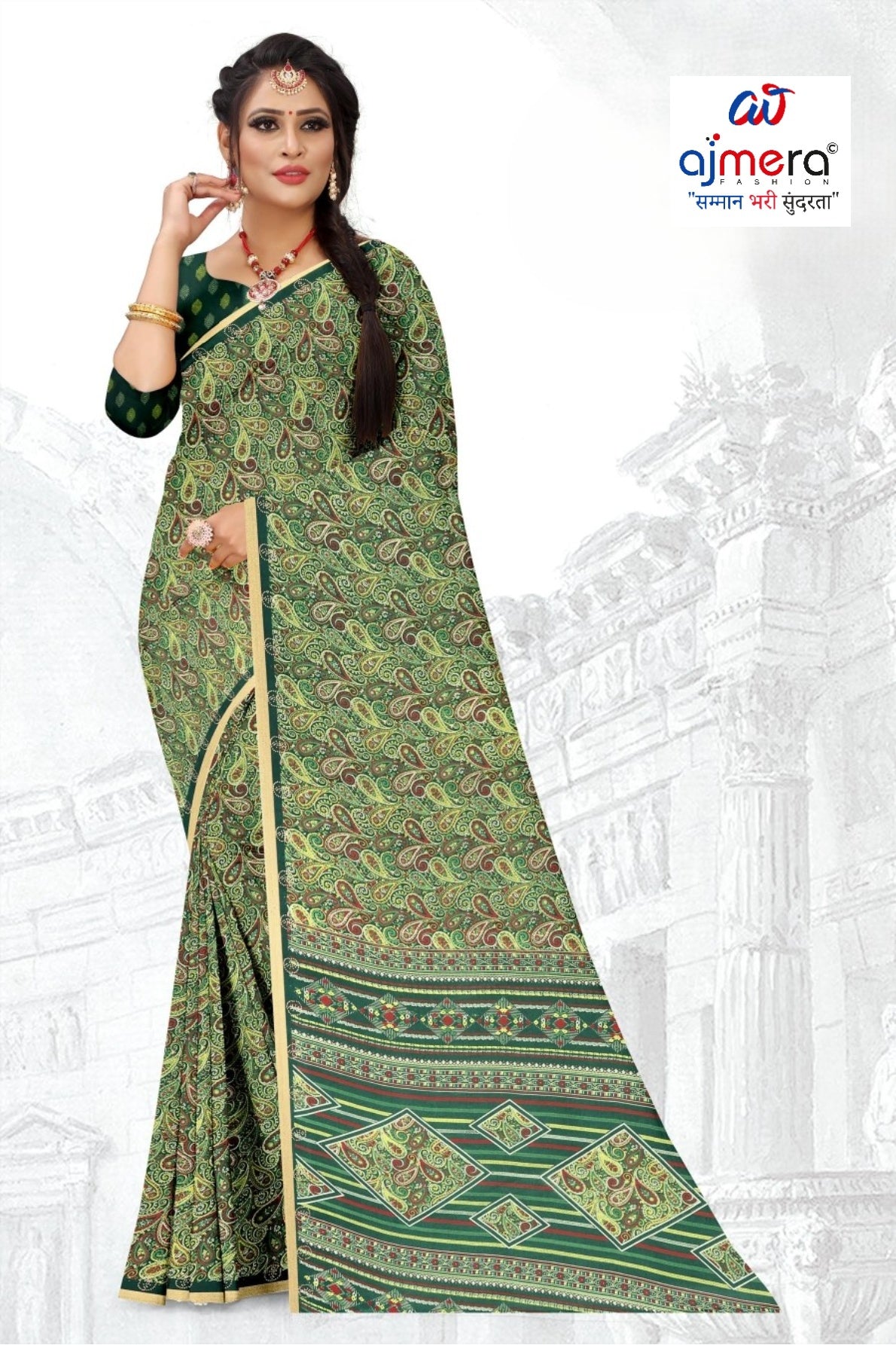 Elegant Printed Saree with Designer Blouse Piece for Festive Wear  | GLC-SILVER GOLD
