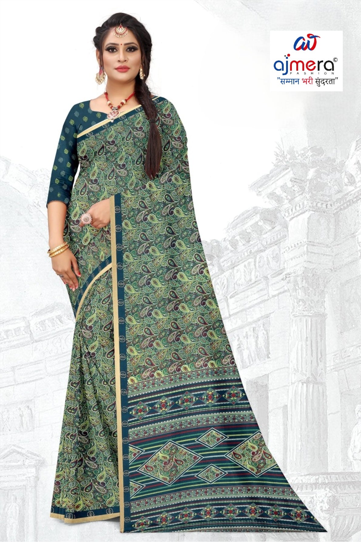 Elegant Printed Saree with Designer Blouse Piece for Festive Wear  | GLC-SILVER GOLD