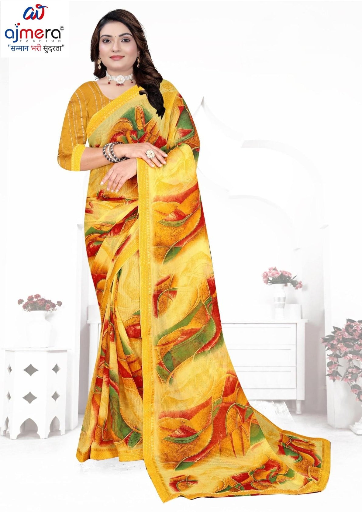 Chiffon Print Loose Saree with Blouse for Premium Ethnic and Traditional Wear | TTS-VISHWA