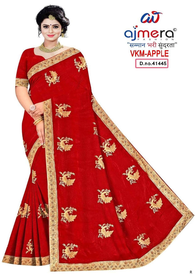 Satin Dyed Matching Saree with Blouse Piece for Premium Ethnic and Traditional Wear | VKM-APPLE